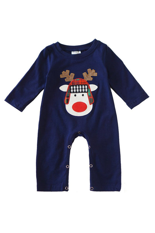 Navy Reindeer Applique romper