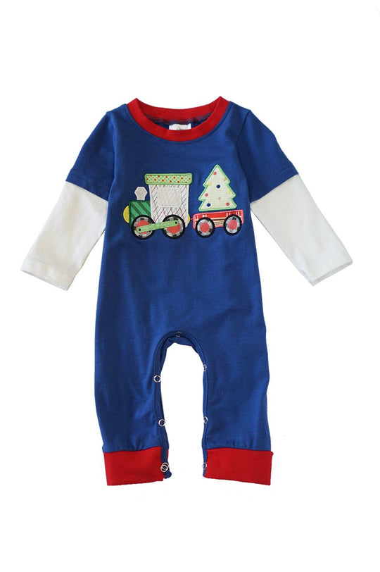 Blue Train Boy Romper