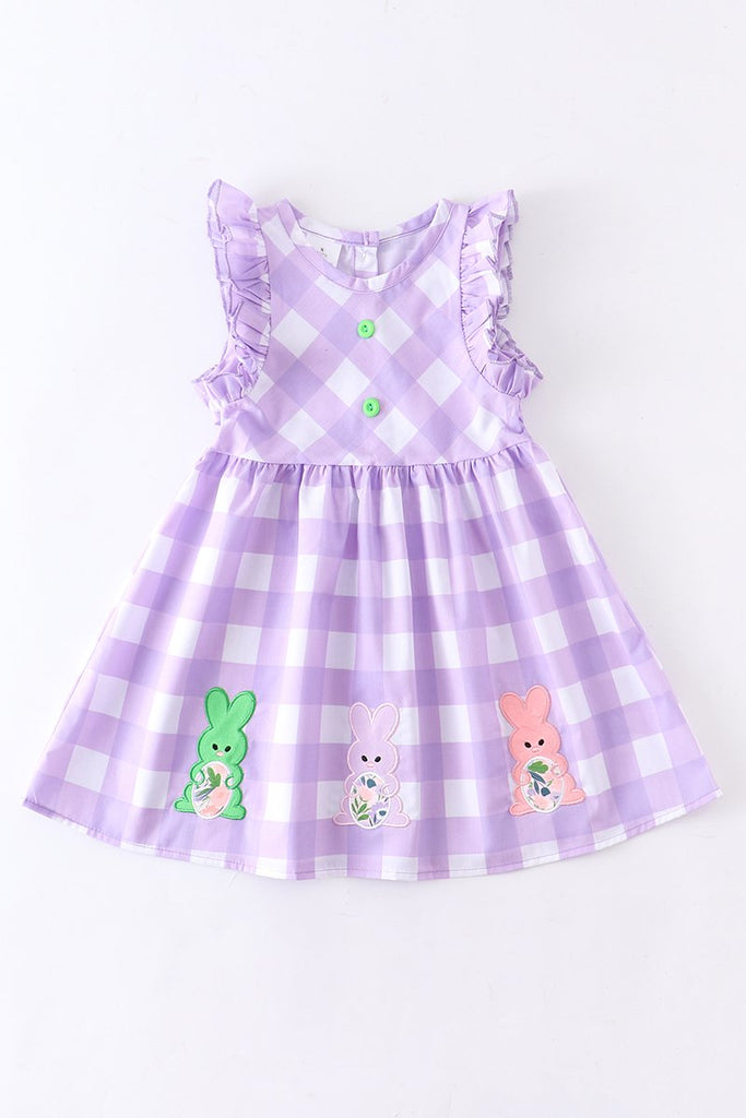 Purple Plaid bunny Applique dress