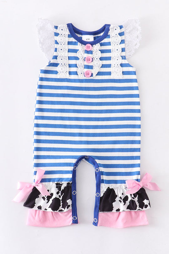 Navy Stripe Cow Romper