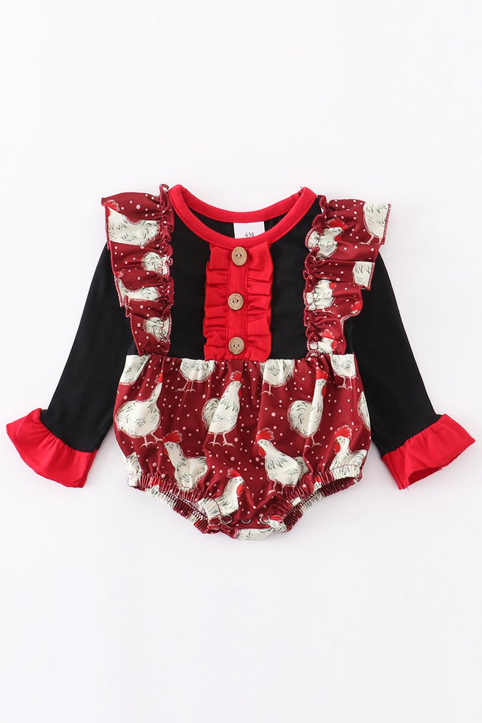 Red and black chickens romper