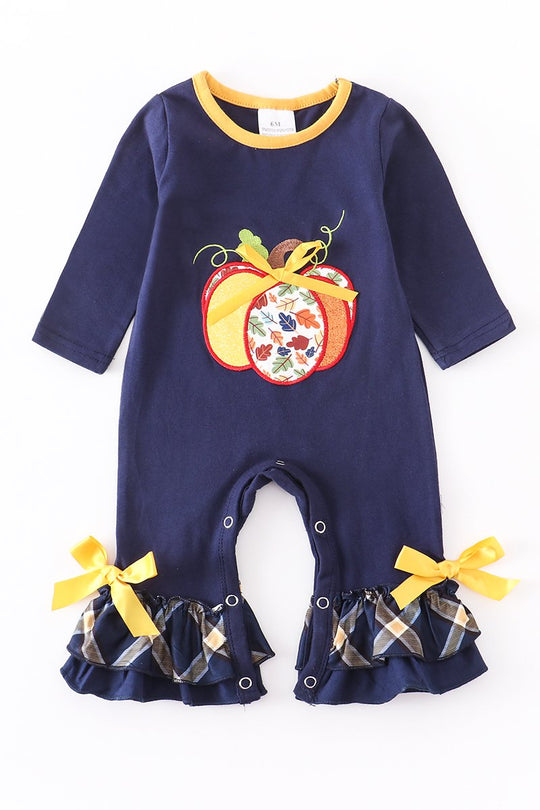 Navy Pumpkin romper