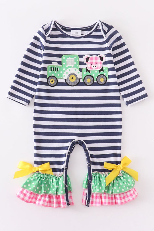 Navy stripe farm romper