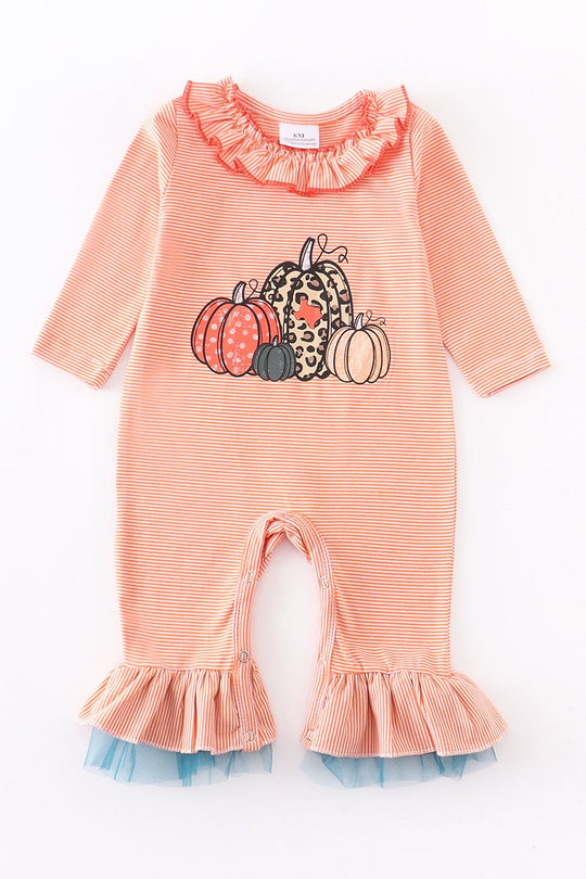Orange stripe pumpkin romper