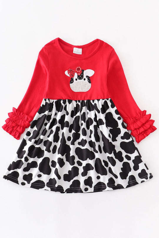 Red Cow Applique Dress