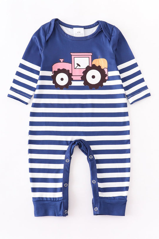 Blue Stripe Pumpkin tractor romper