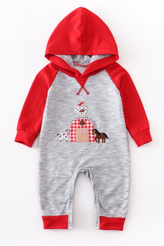 Red and Gray Hooded farm romper