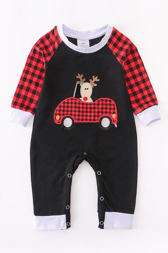 Buffalo Plaid Reindeer Boy romper