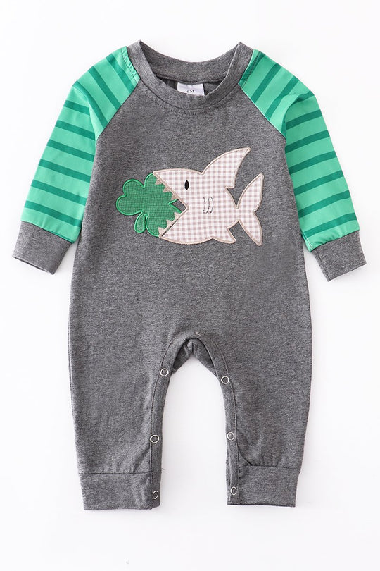Green shamrock shark romper