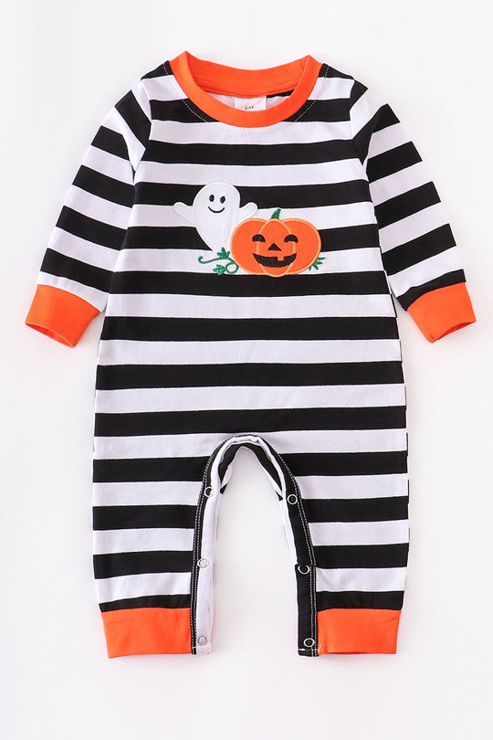 Boy Ghost pumpkin stripe romper