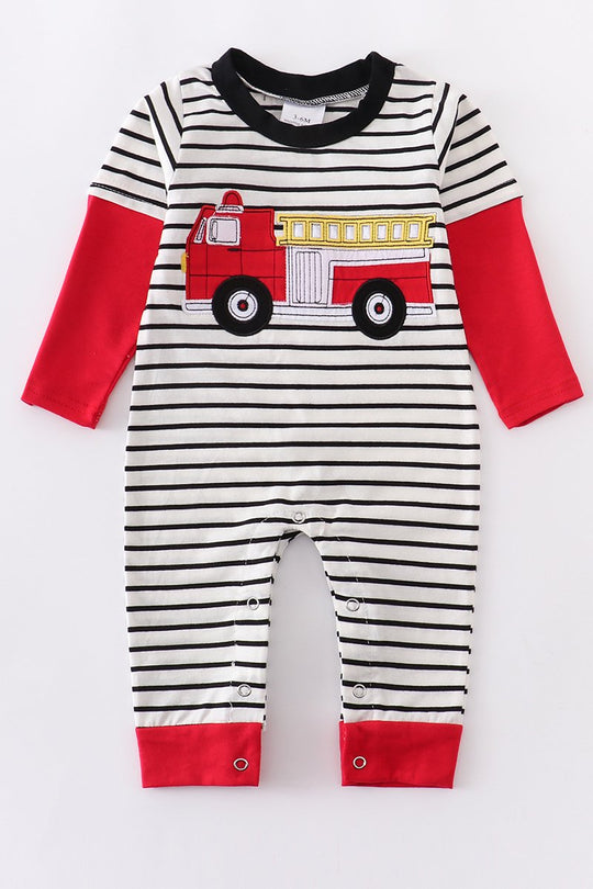 Black stripe fire truck romper