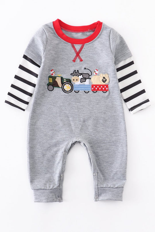 Gray Farm Tractor romper