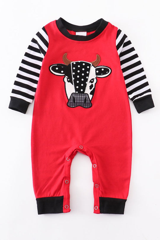 Boy Red Cow stripe romper