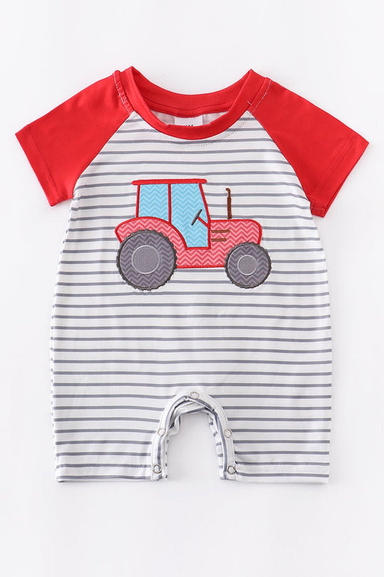 Boy red Tractor Stripe romper