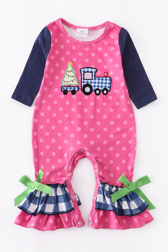 Pink Christmas Tree train romper