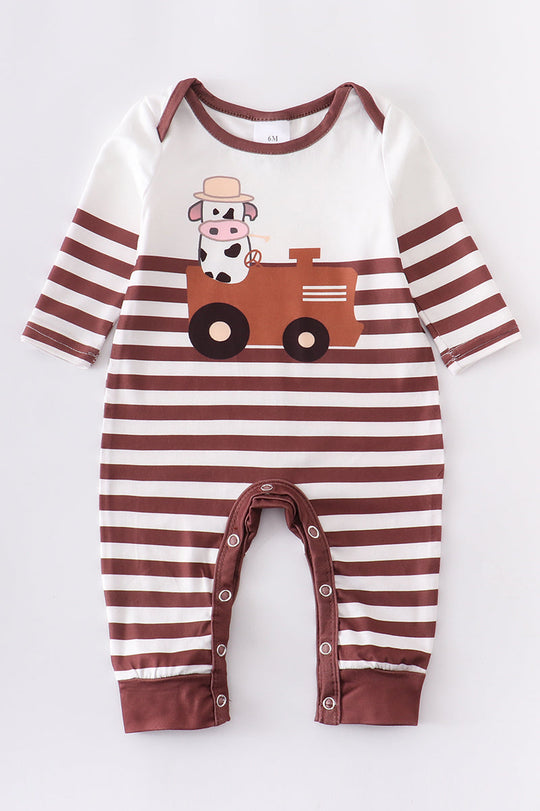 Brown stripe cow romper