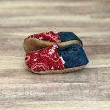 Red Paisley and Denim Moccasins