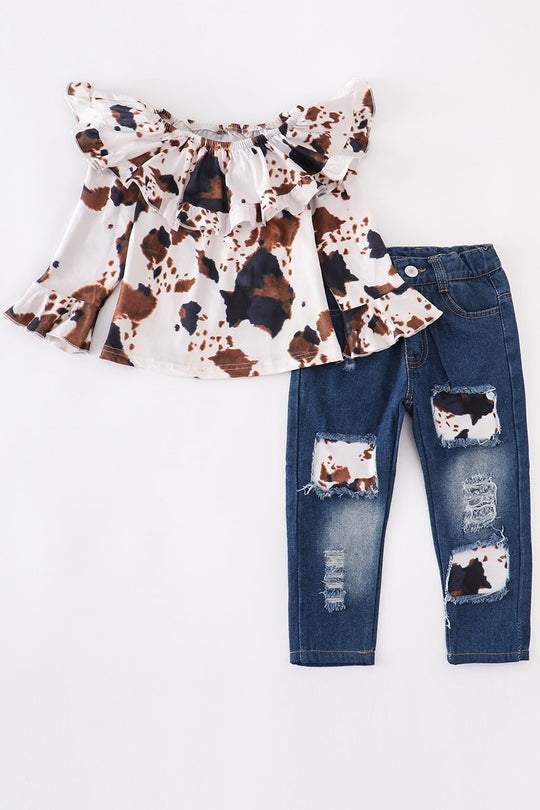Two piece cow denim set no