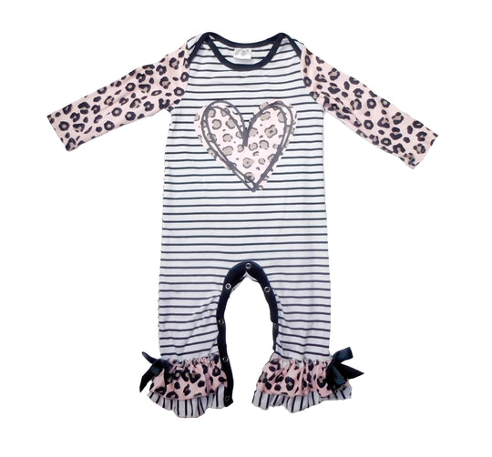 Stripe and Leopard Heart Romper