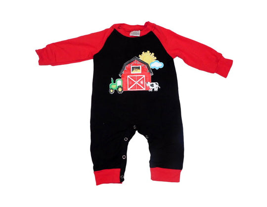 Black and red farm romper