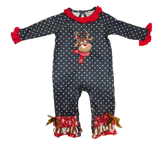 Polka dot Reindeer ruffle romper