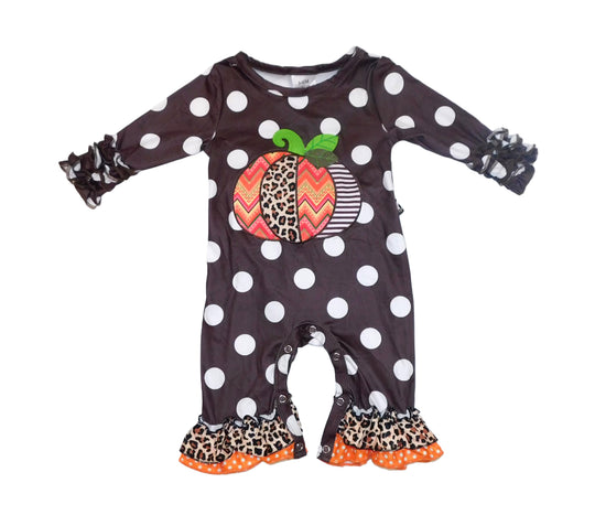 Brown Polka dot pumpkin romper