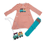 Turkey Stripe dress with socks and purse