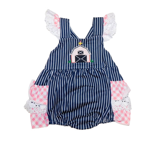 Navy Farm Stripe Romper