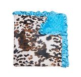 Brown cowhide and blue minky
