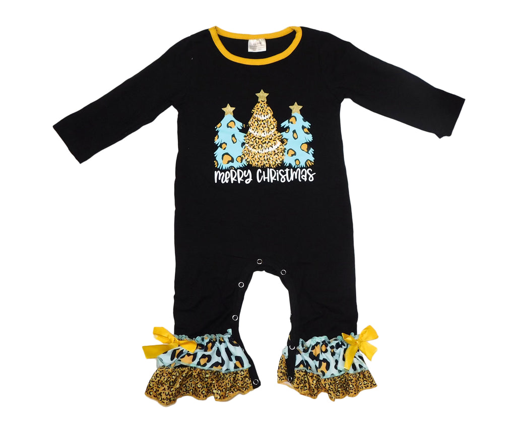 Black and leopard christmas trees romper