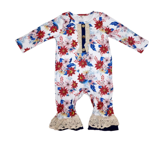 Red and Blue Floral Romper