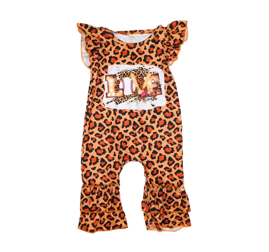 Love Baseball Leopard Romper