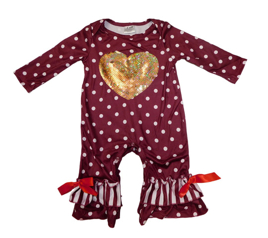 Sequin heart Maroon romper