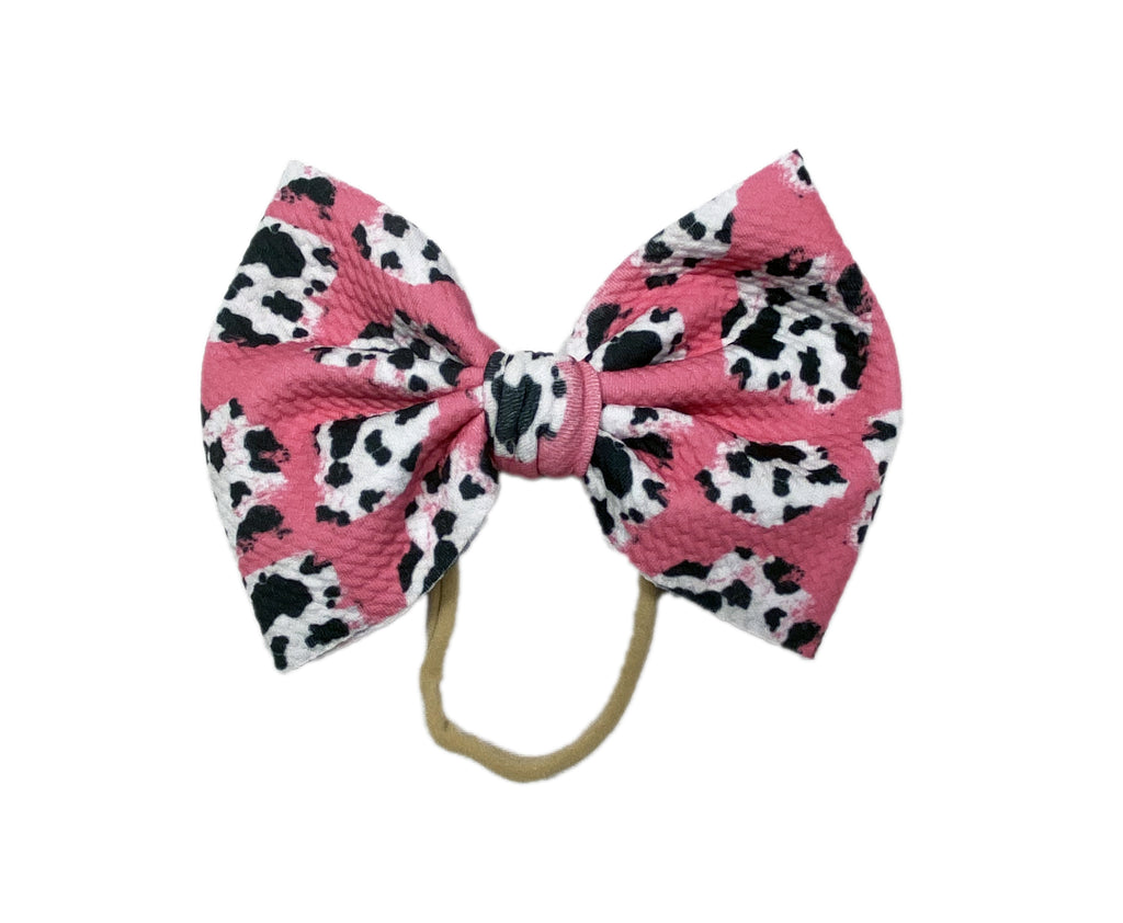 Pink Cow Patch nylon bow