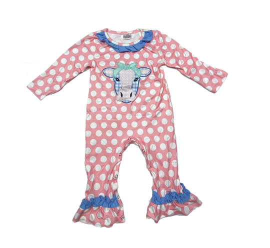 Polka Dot pink cow romper