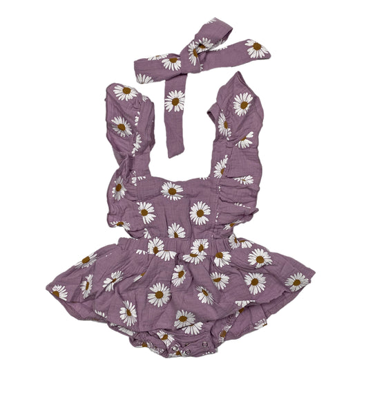 Purple daisy romper with headband