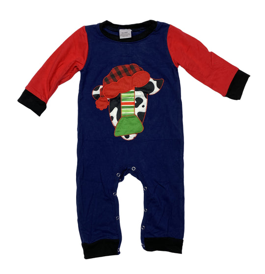 Navy Christmas cow romper