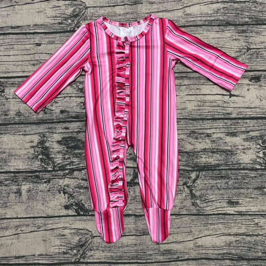 Valentine stripe Ruffle Snap Sleeper