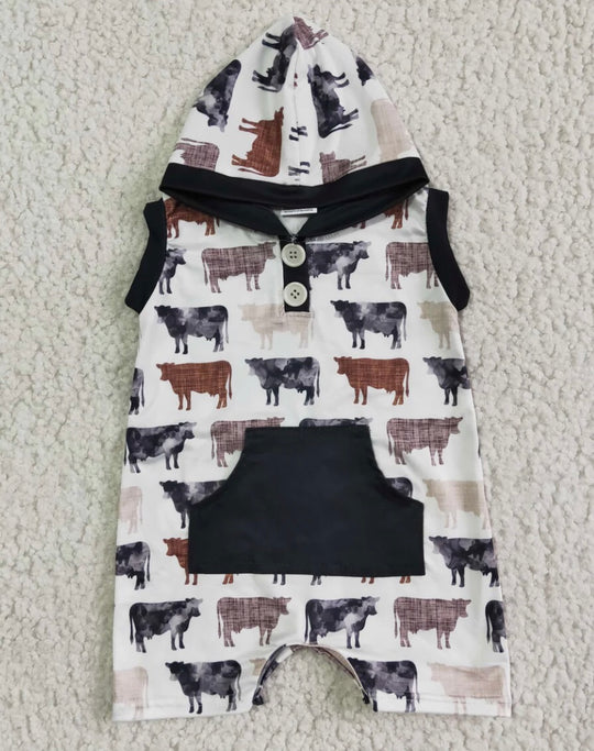 Watercolor cow hooded Romper