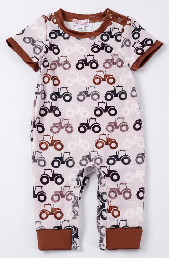 Clover Cottage brown tractor romper