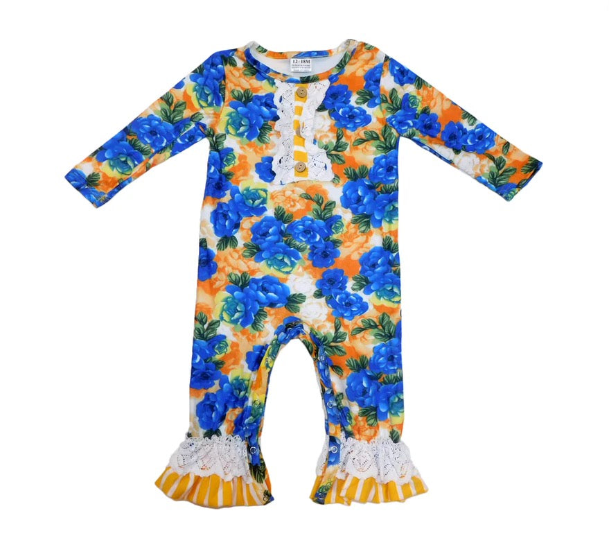 Blue and yellow floral romper