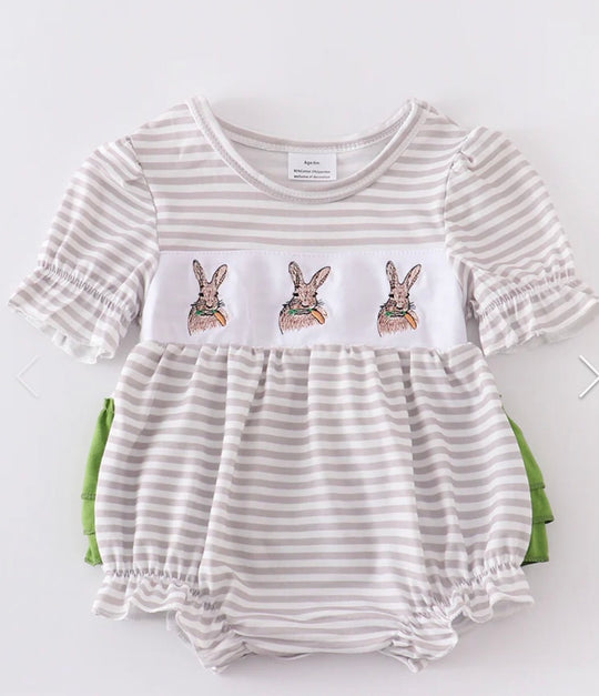 Gray Bunny embroidery romper