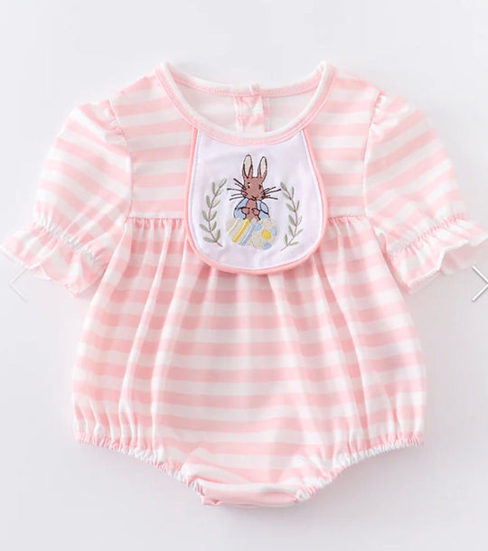 Pink stripe bunny romper