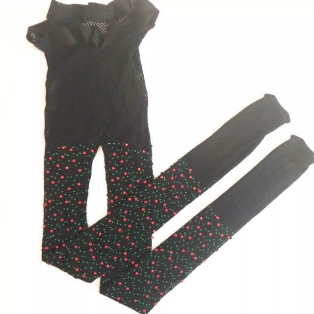 Glitter tights- Black with red and green bling