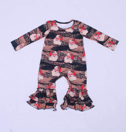 Leopard Brush strokes Santa Ruffle romper