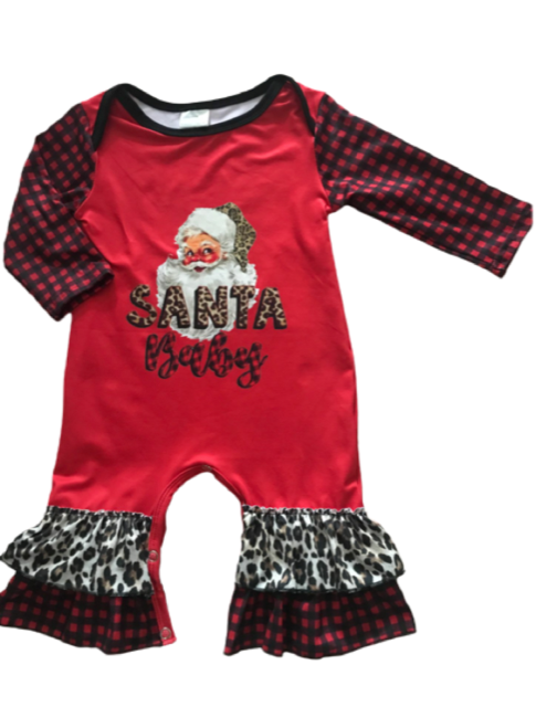 Red and Leopard Santa baby Romper