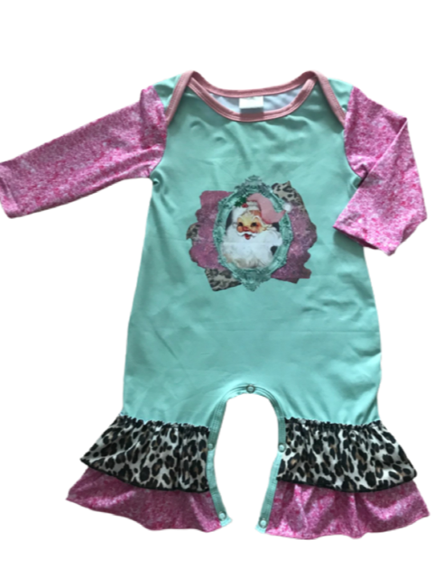 Mint and Pink Santa Glitter insp romper