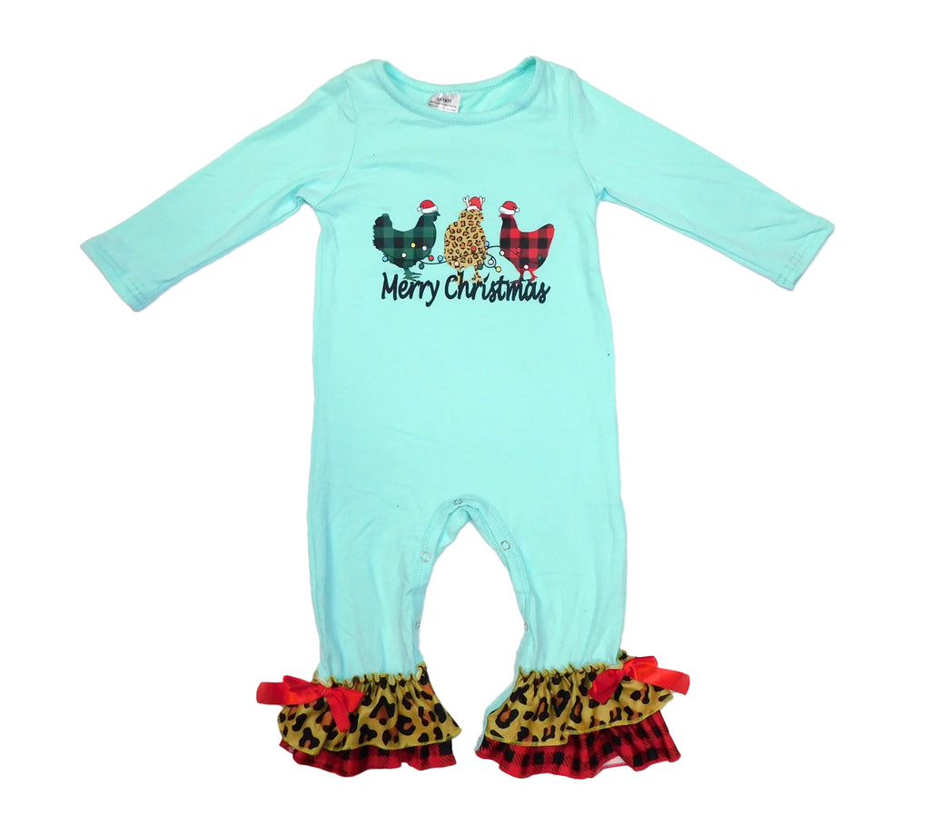 Blue Christmas chickens romper