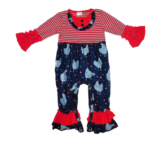 Red and blue stripe chicken romper