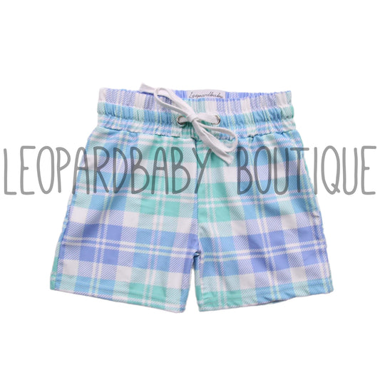 Checkered boy swim trunks